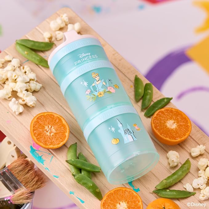 (Cinderella) DiSNEY PRINCESS Whiskware Stackable Snack Pack - 3 Jar + Handle - Pink/Blue/Blue