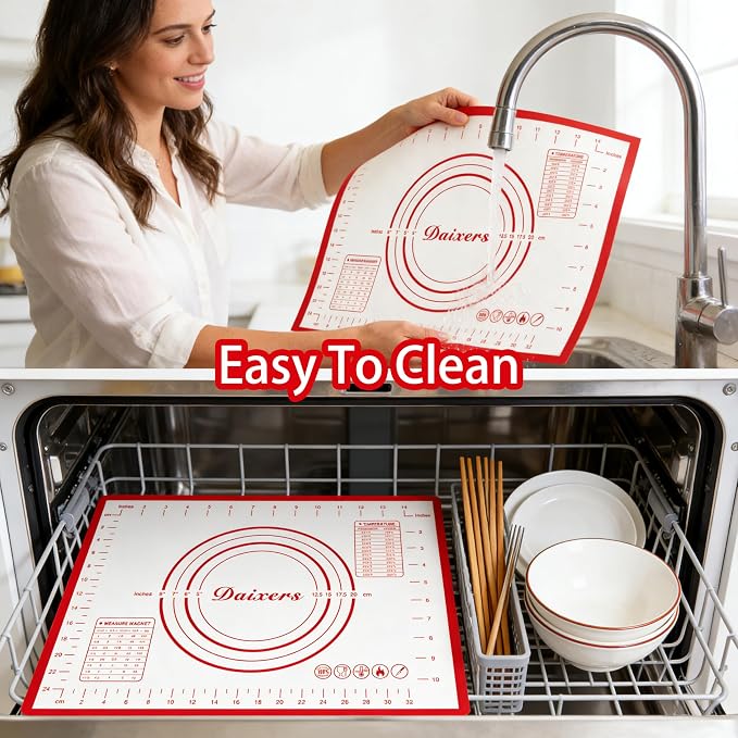Silicone Baking Mats Set of 2,Extra Large 28" x 20" Small 16" x 12" Non Stick Non Skid Pastry-Mat with Measurements (Red)