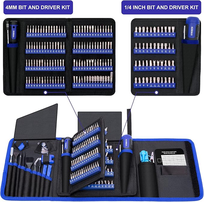 STREBITO 191-Piece Multi-Bit Screwdriver, Precision Screwdriver Set(Blue) | 1/4'' Nut Driver Home Improvement Tool Electronic Repair Kit for Computer, Phone, Laptop, PC, Cell Phone, PS4, Xbox, Nintendo