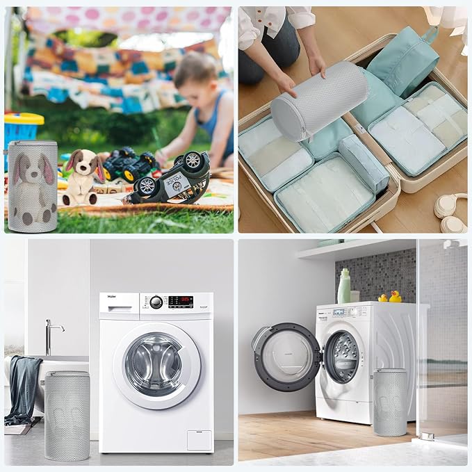 Shoe Washing Machine Bag, Laundry Bag for Sneaker, Grey, 8x15, 2Pcs | Shoe Washing Bag for Footwear, Trainers, Tennis, Slippers, Building Blocks, Sandwish Mesh, Travel, Divided, Prevent Tangling