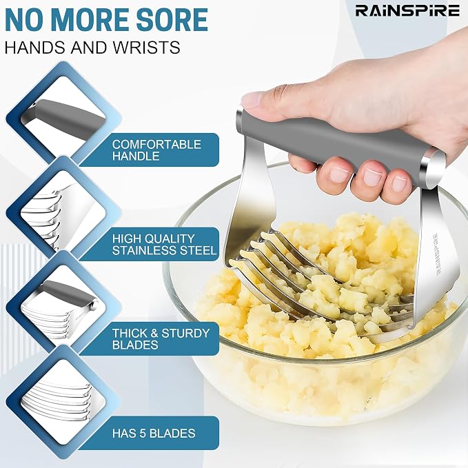 Rainspire XL Pastry Cutter For Baking, Heavy Duty Pastry Blender Stainless Steel, Thick Sharp Blades Dough Blender, Dough Cutter Butter Cutter Pastry for Easy Mixing, Dishwasher Safe, Grey
