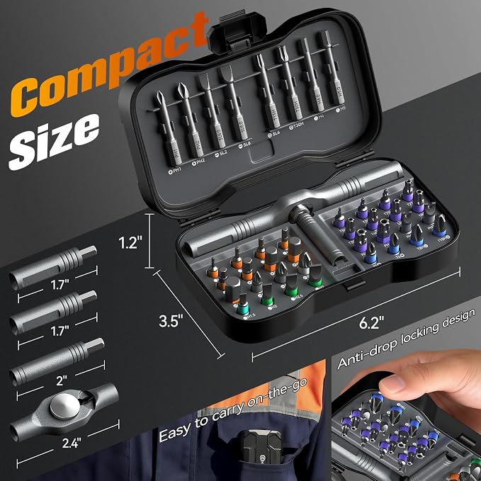 Housolution 43 in 1 Ratchet Screwdriver Set with Detachable Handle | 6.2° Ratchet Head, Multi S2 Steel Bit Free Combination, Portable Repair Tool Kit for Furniture, Computer, Bicycle, DIY