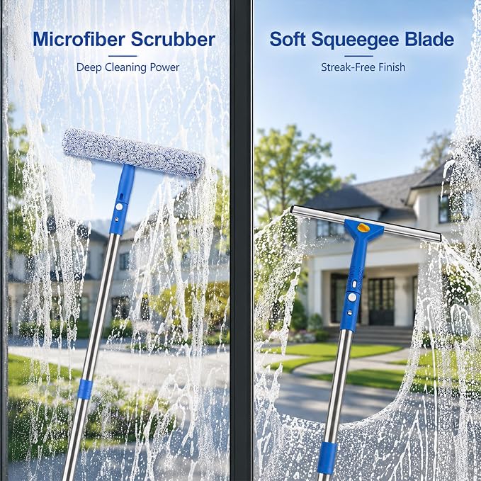 Window Cleaning Kit with Extension Pole Professional Window Washing Kit | with Bucket, 79"Window Squeegee with Microfiber Scrubber Scraper,Window Cleaner Tool for Indoor Outdoor High Windows