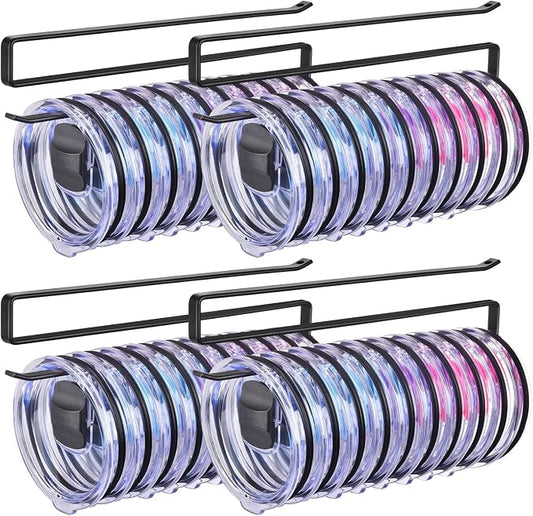 4Pack Tumbler Lid Organizer, Kitchen Space-Saving Cup Holder, Organizers for Under Cabinet Storage, No Glue or Drilling Required (Black)
