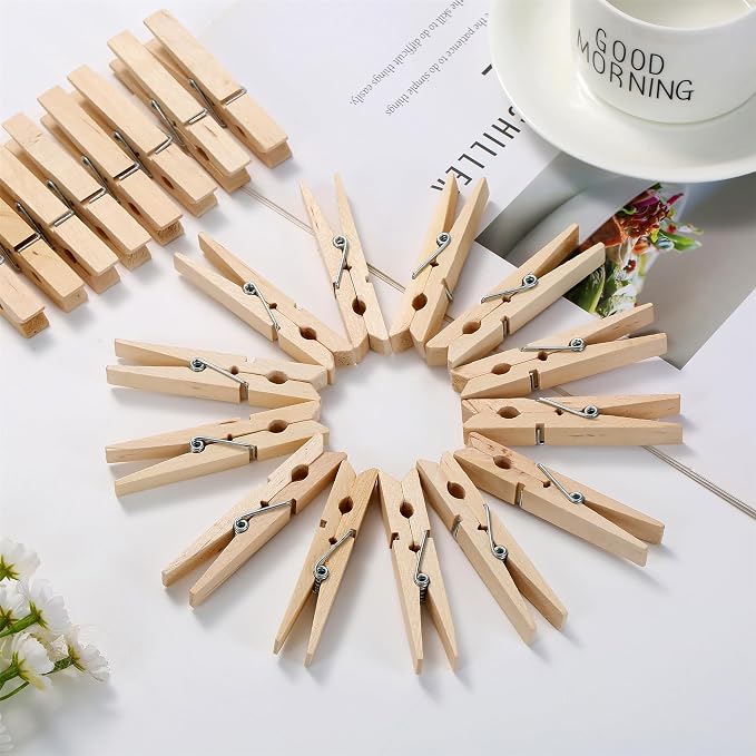 30 PCS Clothes Pins, 2.9 Inch Wooden Clothespins, Heavy Duty Clothes Line Clips for Drying Laundry, Rust Resistant Clothes Clip for Hanging Pictures