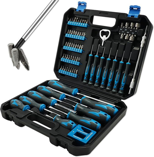 PRIDE&CRAFT Magnetic Screwdriver Set 71-Piece,Chrome-Vanadium Steel, Includes Slotted/Phillips/Torx Mini Precision Screwdriver, Replaceable Screwdriver Bits,Magnetizer Tool Kit for Repair Craft