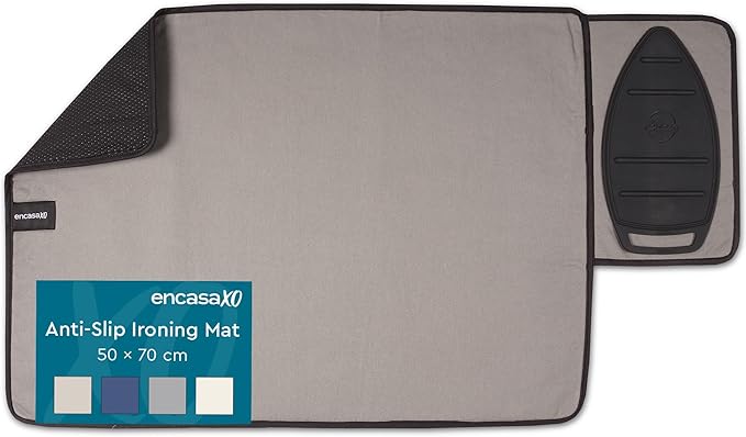 Encasa XO Ironing Mat/Pad (Small 28"x20") with 3mm Padding, Anti-Skid Design & Silicone Iron Rest for Steam Pressing on Tabletop or Bed - Heat Resistant, Portable, Quilting & Travel Blanket - Beige