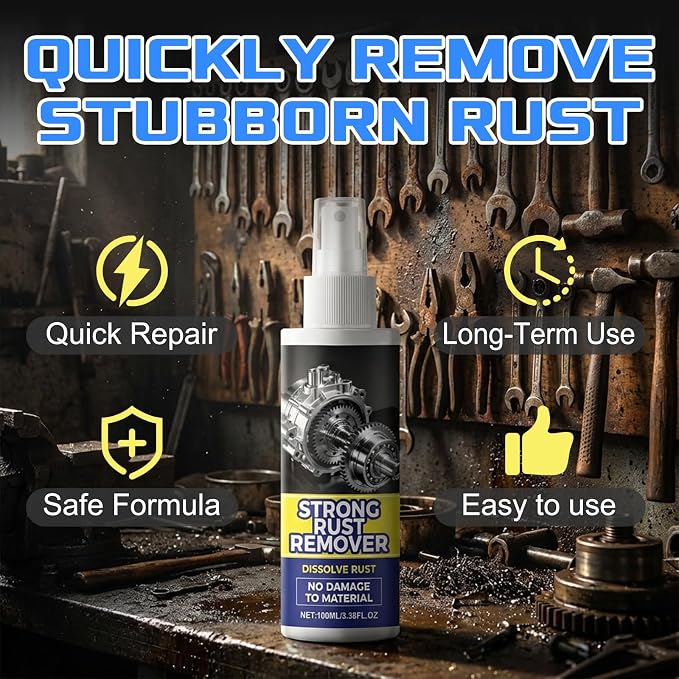 Rust Remover Spray for Metal, Multipurpose Rust Stain Remover, Heavy Duty Metal Cleaner, Rust Remover Spray, for Metals, Tools, Cars, Chains,Iron Out Rust Remover (2pcs)