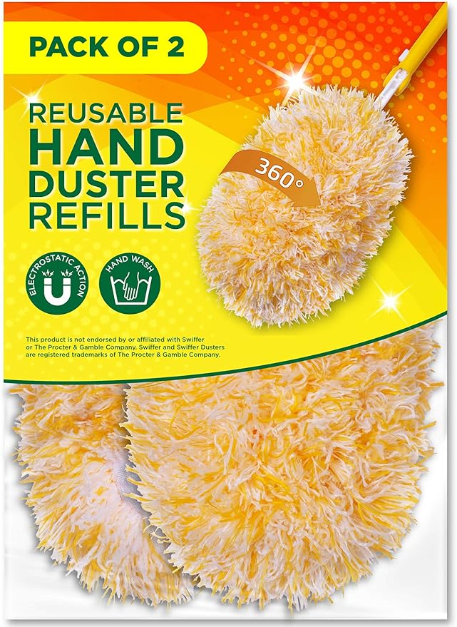 Millifiber 360° Reusable Duster Refills for Swiffer Hand Dusters (2-Pack) | Handle not included, microfiber duster covers, machine washable duster cleaning pads