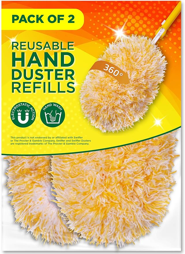 Millifiber 360° Reusable Duster Refills for Swiffer Hand Dusters (2-Pack) | Handle not included, microfiber duster covers, machine washable duster cleaning pads