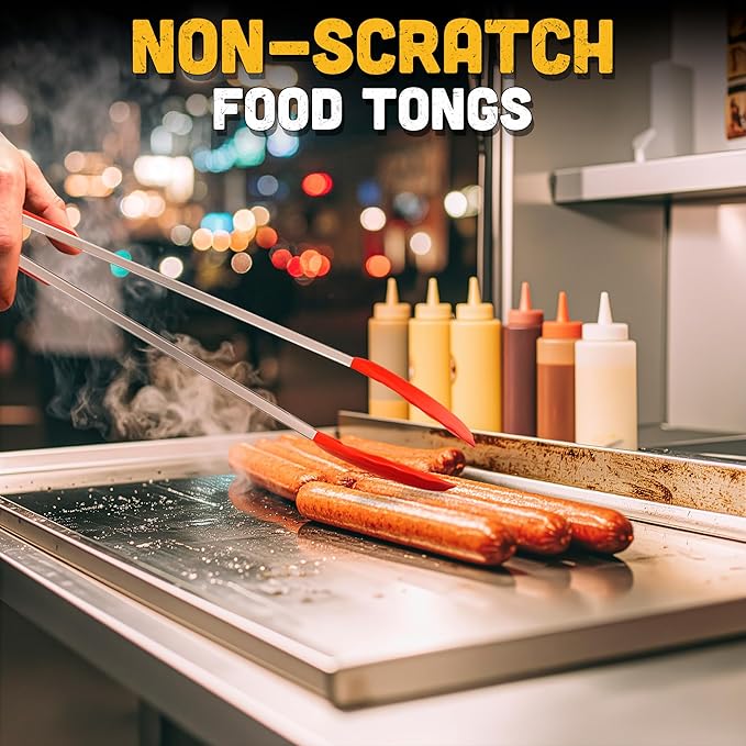 Salad Tongs - 17.3" Extra Long Tongs with Silicone Tip & Stainless Steel Frame for Salad Mixing & Serving, Safe Turning of Steaks, Burgers & Veggies - Easy-Lock Handle, Non-Slip Grip & Storage Loop