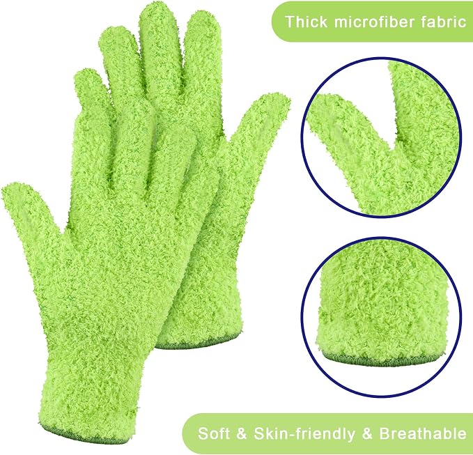 Patelai 3 Pairs Microfiber Plant Dusting Gloves Leaf Cleaning Gloves for Indoor Plants, Blinds, Furniture, House (Green Yellow,Water Blue,Pink,Large)