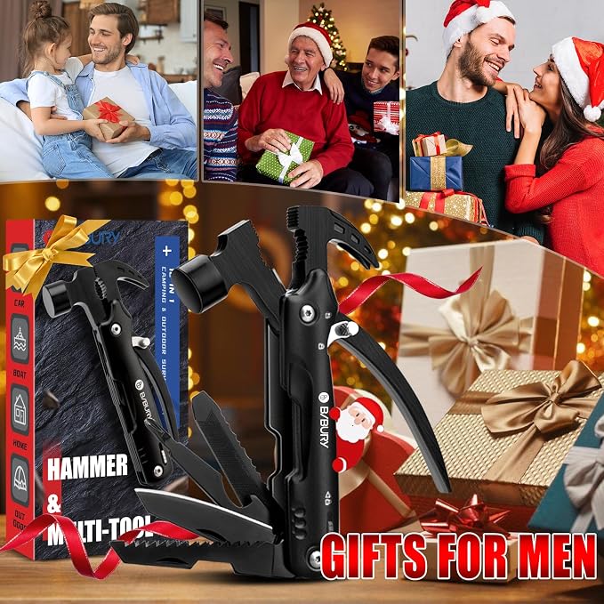 BIBURY Hammer Multitool, Fathers Day Gift from Daughter Son Wife, 12-in-1 Survival Gear Outdoor Multi Tool, Anniversary Birthday Gifts for Men, Cool Gadgets Survival EDC Multi-Tool