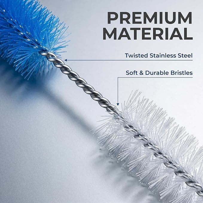2 Pack Straw Cleaner Brush, Reusable Metal Handles Straw Cleaner Brush Extra Long for Stanley Mug 40, 30, 20 oz, 10mm Wide for Sippy Cup, Water Bottle and Tubes (Clear+Blue)