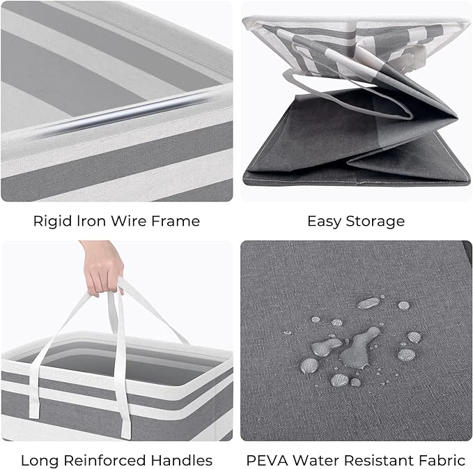 HomeHacks 4-Pack Large Laundry Basket,75L Each Waterproof, Freestanding Laundry Hamper, Collapsible Tall Clothes Hamper with Extended Handles for Clothes in the Dorm and Family-Gradient Grey