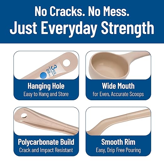 Carlisle FoodService Products Measure Miser Plastic Measuring Spoon with Short Handle, 3 Ounces, Beige - (Pack of 12)
