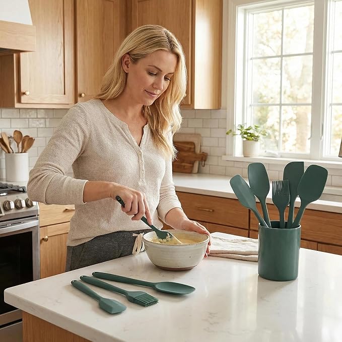 6-Piece Silicone Spatula Set, Non-Stick & Stainless Steel Core, BPA-Free, Dishwasher Safe Kitchen Utensils for Baking, Cooking, Mixing (Green)