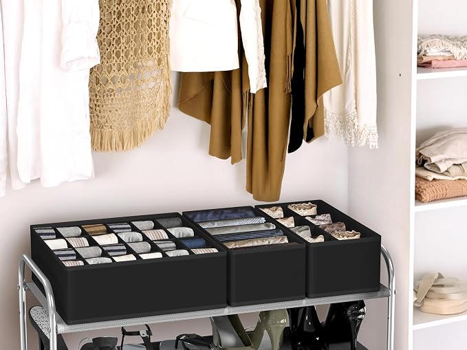 Simple Houseware Closet Underwear Organizer Drawer Divider Assorted 7 pcs | Black