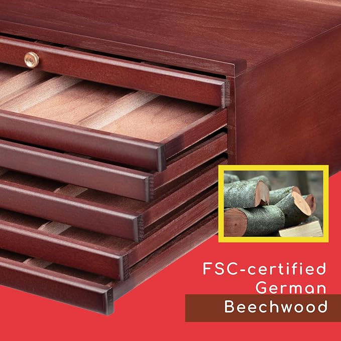 MEEDEN 6-drawer Wood Artist Supply Storage Box, Portable Beechwood Multifunctional Pencil Brush Organizer Wood Box with Drawer&Compartments for Pastels, Pencils, Pens, Makeup Brushes(Deep Walnut)