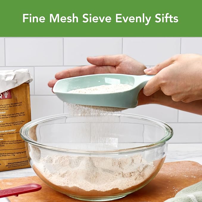 Tovolo Scoop & Sift Flour Sifter for Baking Dusting 1 Cup Fine 20 Mesh Sieve Flour Duster, Easy Scoop Dishwasher Safe Baking Powdered Sugar Flour Sifting Tool for Aerating Coating Dusting, Blue Haze