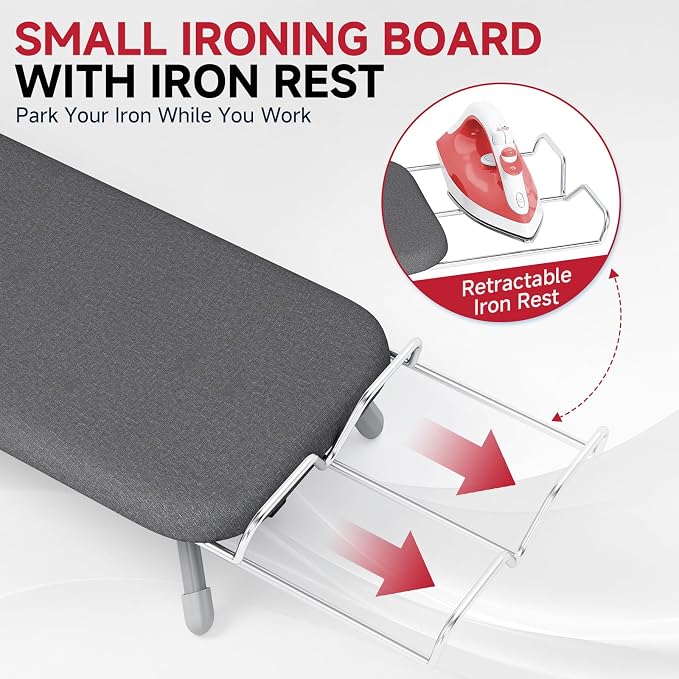 Small Ironing Board, Tabletop Iron Board with Iron Rest & Holder | 12 x 32 inchs, Mini Iron Board with Iron Rest, Non-Slip Feet, Suitable for Laundry Rooms, Bedrooms, Dormitories, Travel