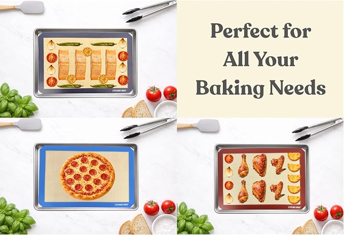 Silicone Baking Mats Set of 2, Half Sheet Nonstick Reusable Extra Thick Baking Sheet Liners for Cookies, Macarons, Bread, Pizza, Pastry, Gray