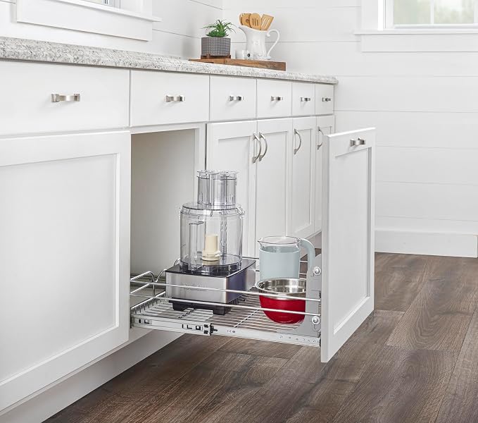 Rev-A-Shelf Steel Wire Pullout Drawer Organizer Shelf for Kitchen Cabinets, Slide Out Storage Basket, Min Opening Width of 17.5", 18" x 22", 5WB1-1822CR-1