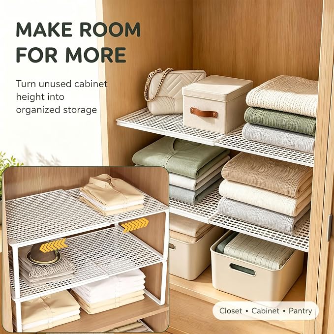 2 in 1 Expandable Floating Metal Cabinet Shelf, White, 1pc | Adjustable, 2 In 1, Stand or Float, For Kitchen Pantry, Closet, Wardrobe