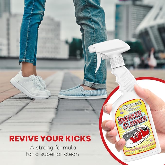 Grandma's Secret Sneaker Cleaner for Rubber, Canvas, Leather - Stain Remover Spray Removes Dirt, Grime, Grass - Shoes Cleaner for Outdoor Slippers, Moccasins - 16 oz, 2 Pack