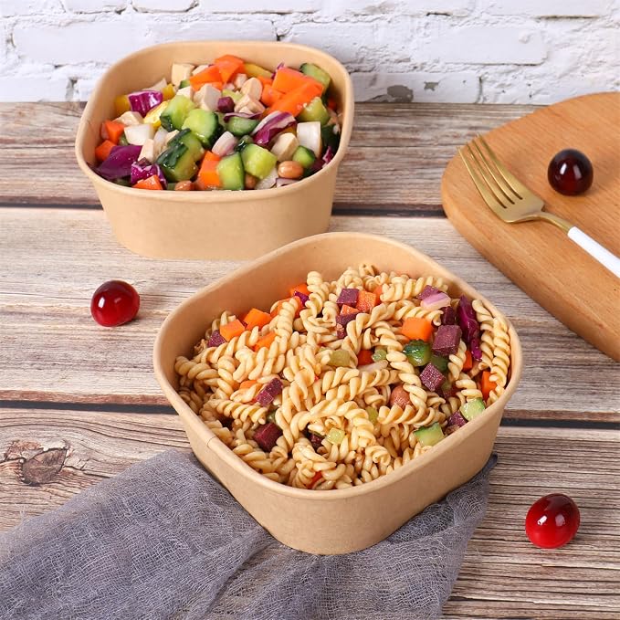 25 oz Disposable Kraft paper bowls with lids Food container 50 Pack