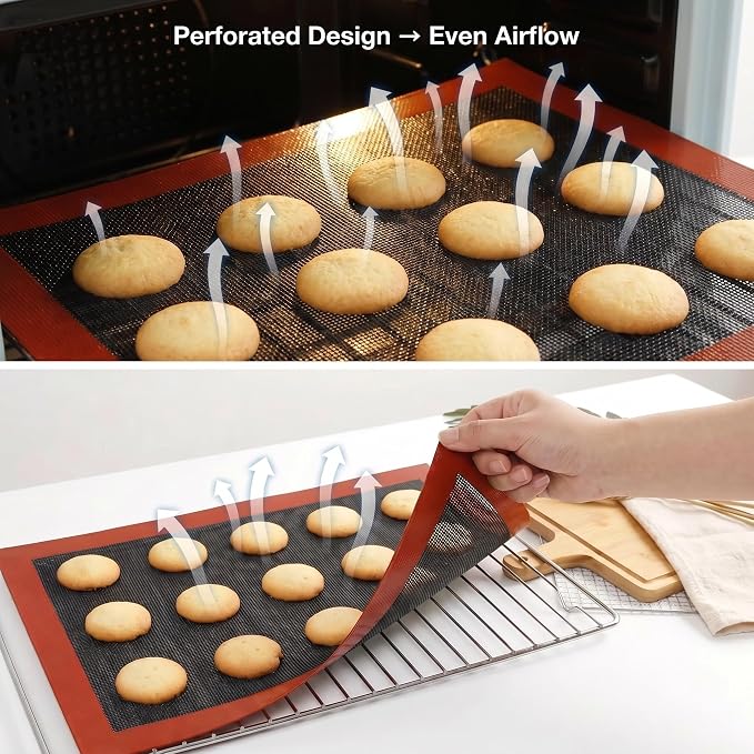 Perforated Silicone Baking Mats for 3/4 Sheet Pan 13x19in, Eclair Silicone Baking Mat, Nonstick Reusable Breathable Air Mat, Heat Resistant, Pack of 3