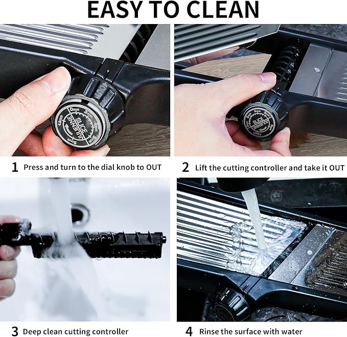 WELTONHM Mandoline Slicer, Adjustable Mandoline Slicer for Kitchen, Stainless Steel Mandolin Vegetable Chopper for Potato, Julienne Cutter with Cut-Resistant Gloves, Black