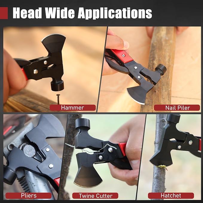 Leopcito 14-In-1 Multitool Camping Hammer - Survival Gear with Axe, Knife, Screwdriver, Pleirs, Saw, Bottle Opener and More -Portable Outdoor Tool Gift with Nylon Sheath for Men & Dad