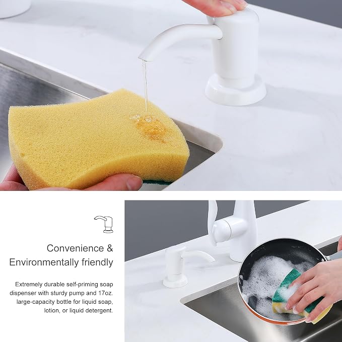 Soap Dispenser for Kitchen Sink, Kitchen Sink Soap Dispenser with 17 Ounce Large Pet Soap Bottle, in Sink Soap Dispenser Refill from The Top, White