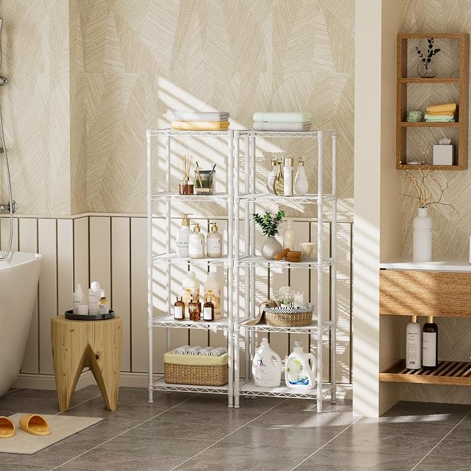 Golpart 5Tier Adjustable Storage Shelves Metal Wire Shelving Standing Shelf | Utility Heavy Duty Unit Rack Closet Organize for Home Kitchen Laundry Room Organization Pantry 10"Dx16"Wx55"H White