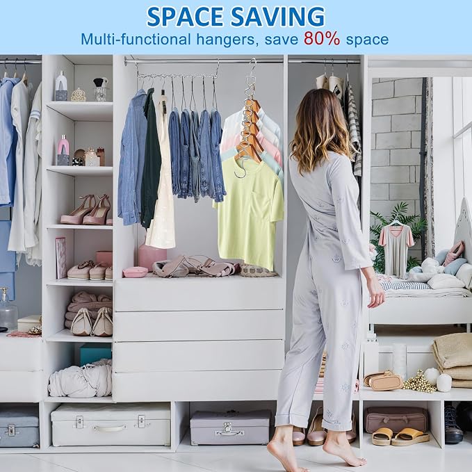 Space Saving Hangers for Clothes 3 Pack, Sturdy Metal Hangers Heavy Duty | Magic Clothes Space Saver Hanger Organizer with 360° Swivel Hook, Closet Organizers and Storage Dorm Room Essentials Silver