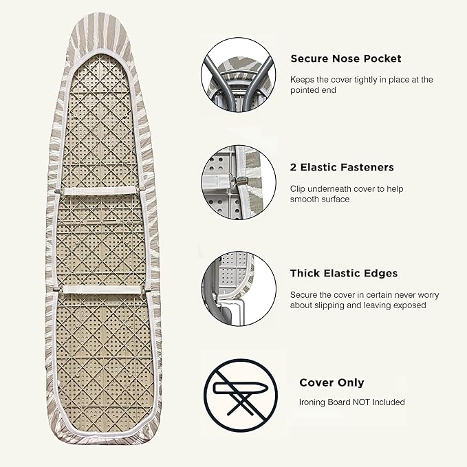 UniSimp Ironing Board Cover and Pad 18"x54" Extra Thick Natural Cotton, Scorch and Stain Resistant Iron Board Cover, Extra Large Iron Board Cover with Fasteners Heavy Duty Heatproof Elastic Edge Zebra