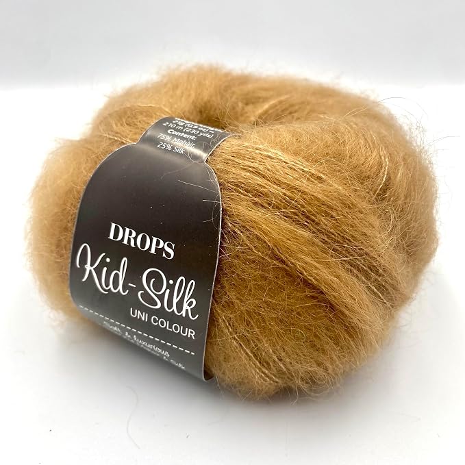 Drops Mohair and Silk Yarn Kid-Silk, 0 or Lace, 2 Ply, 0.9 oz 230 Yards per Ball (50 Caramel)