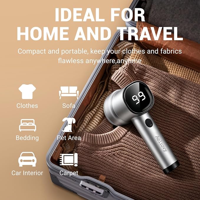 Fabric Shaver, 3 in 1 Lint Remover with Hair Remover Brush & Lint Rollers, Digital Led Display, 3 Speeds with Replaceable Blades, Remove Pilling for Clothes, Furniture, Sweater, Couch, Blanket, Pet