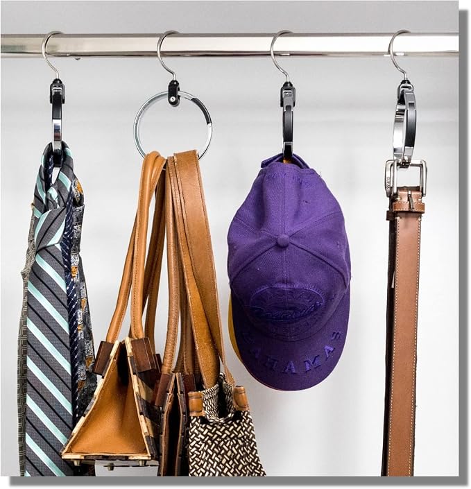 Rolly Hanger® Premium Closet Organizer, Rotating Aluminum Ring Hanger with 360° Swivel Hook, Space Saving Accessory Holder for Belts, Ties, Hats, Scarves, Purses & Handbags | Closet Organizer (3 Pack)