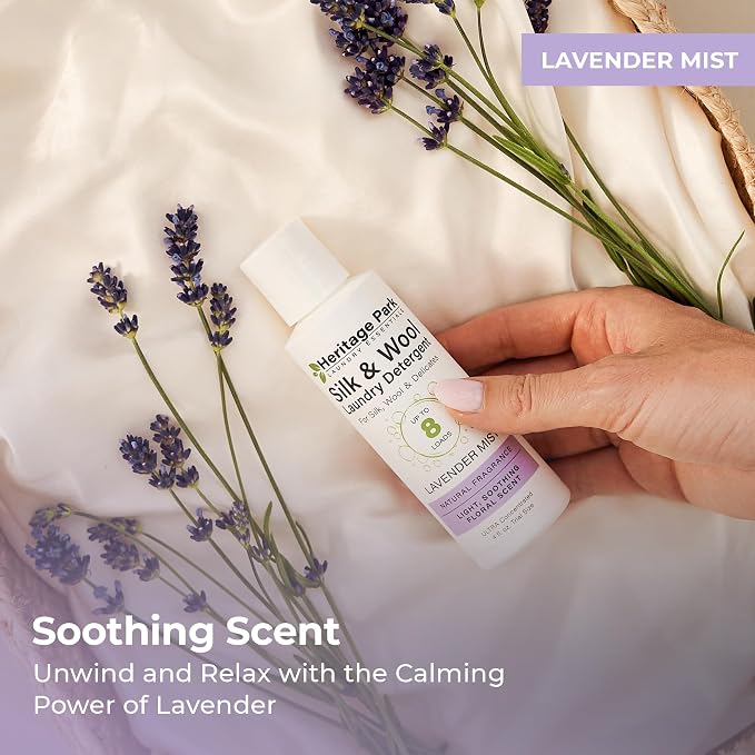 Heritage Park Silk & Wool Delicates Detergent - Lavender Mist - 4 fl oz | EWG Verified & EPA Safer Choice - Enzyme-Free Liquid Detergent - Hypoallergenic, Dermatologist Tested, Gentle on Silk & Wool
