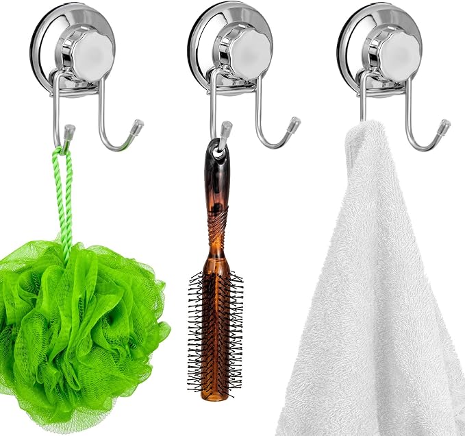 SANNO Suction Cup Hooks for Shower Vacuum Hook for Flat Smooth Wall Surface Towel Robe Bathroom Kitchen Shower Bath Coat, Stainless Steel (6 Pack)