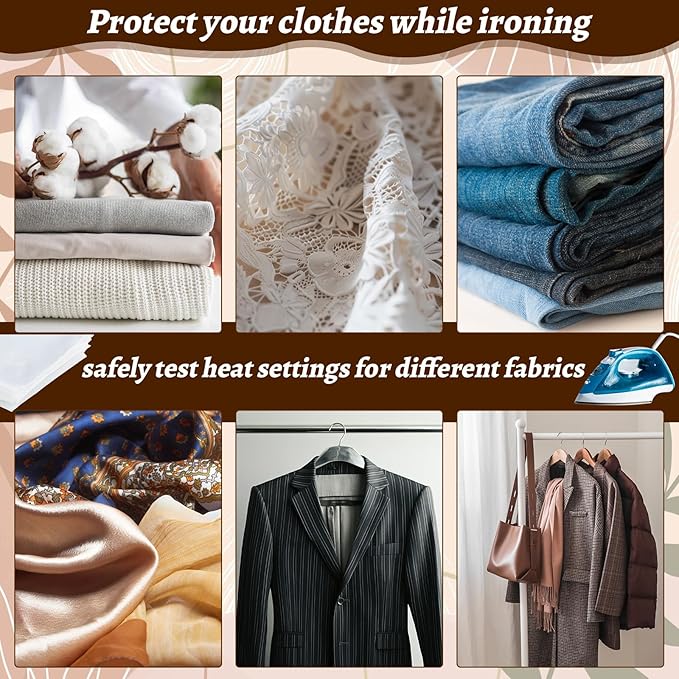 HunnmingRe 4 Types Pressing Cloth for Ironing, Include Linen, Nylon, Satin, Nylon Mesh Cloth Fabrics, 4 Types of Different Fabric Pressing Cloths for Clothes Protect (Medium)