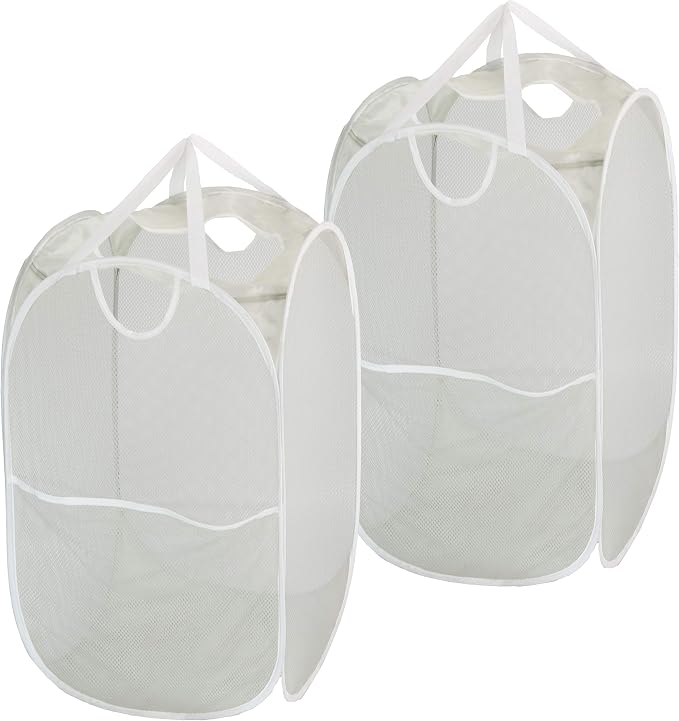 Simple Houseware Mesh Pop-Up Laundry Hamper with Side Pocket, 2 Pack, Gray