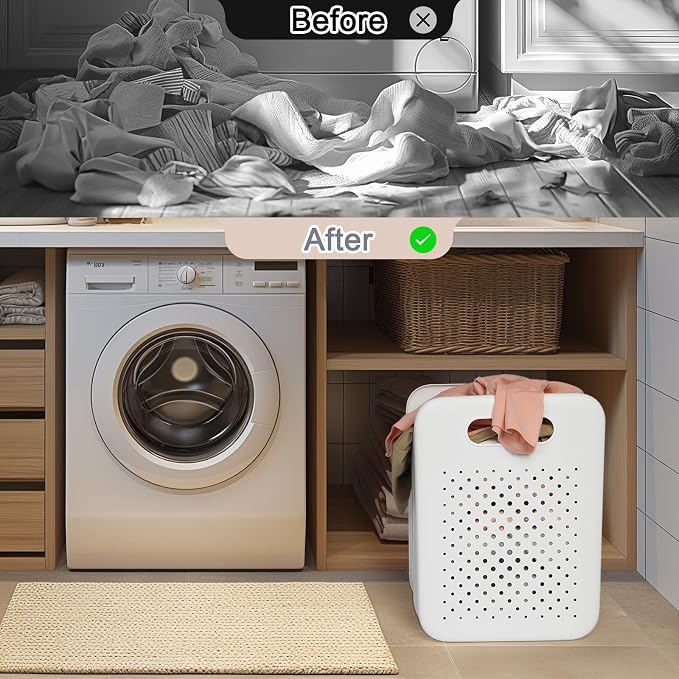 Goderewild Collapsible Laundry Basket, Space-Saving Wall-Mounted Hamper, Detachable Hanging Organizer for Home, Dorms, RVs, Measures 11.8" x 8" x 14.7" In (White)