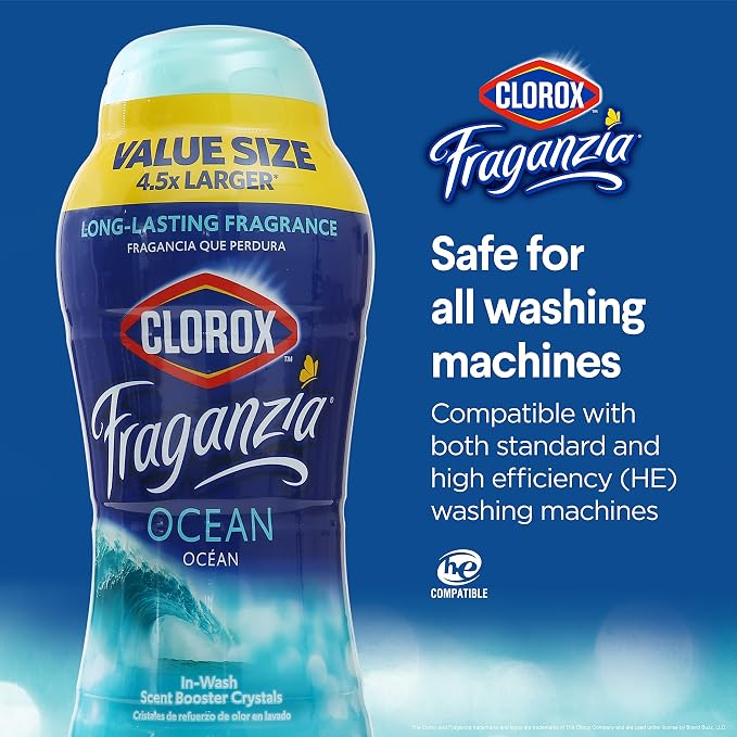 Clorox Fraganzia In-Wash Scent Booster Crystals, Ocean Scent, 70 Oz Bottle | In-wash fragrance beads, HE compatible, safe for all fabrics and colors, long-lasting freshness