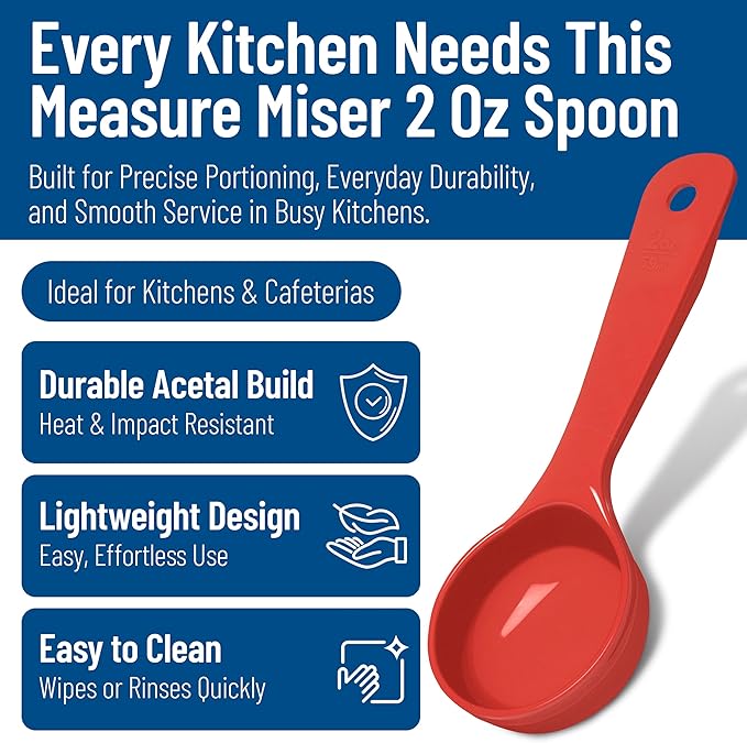 Carlisle FoodService Products Measure Miser Solid Measuring Spoon with Short Handle, 2 Ounces, Red (Pack of 12)