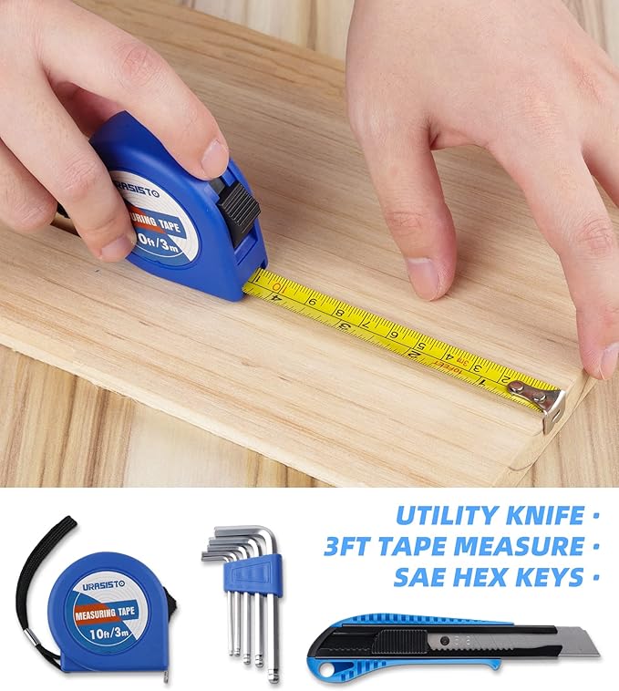 URASISTO 16-Piece kid Tool Set Basic Hand Tool Kit with Claw Hammer,Lineman's Pliers, Perfect for DIY, Home Maintenance, Age 14+