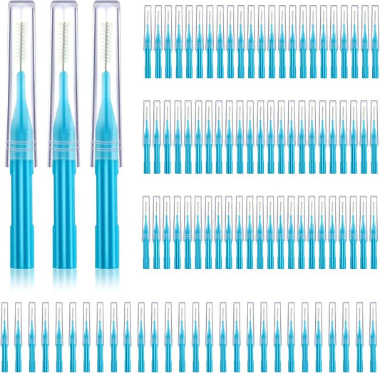 Patelai 100 Count Interdental Brush Set, Soft Braces Cleaner Picks with Cap, Multi Size Teeth Gap Cleaning Tool for Orthodontic Care Bridge Implant Travel Kit(Light Blue)