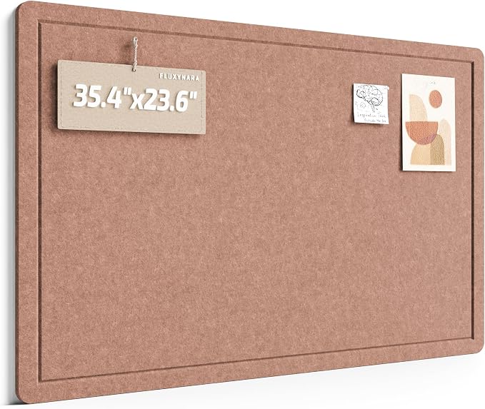 Fluxynara 35.4" x 23.6" Bulletin Board, Terracotta | Cork Board Alternative with 12 Removable Adhesive Tabs, Foldable Felt Pin Board for Home, Office, Classroom & Dorm